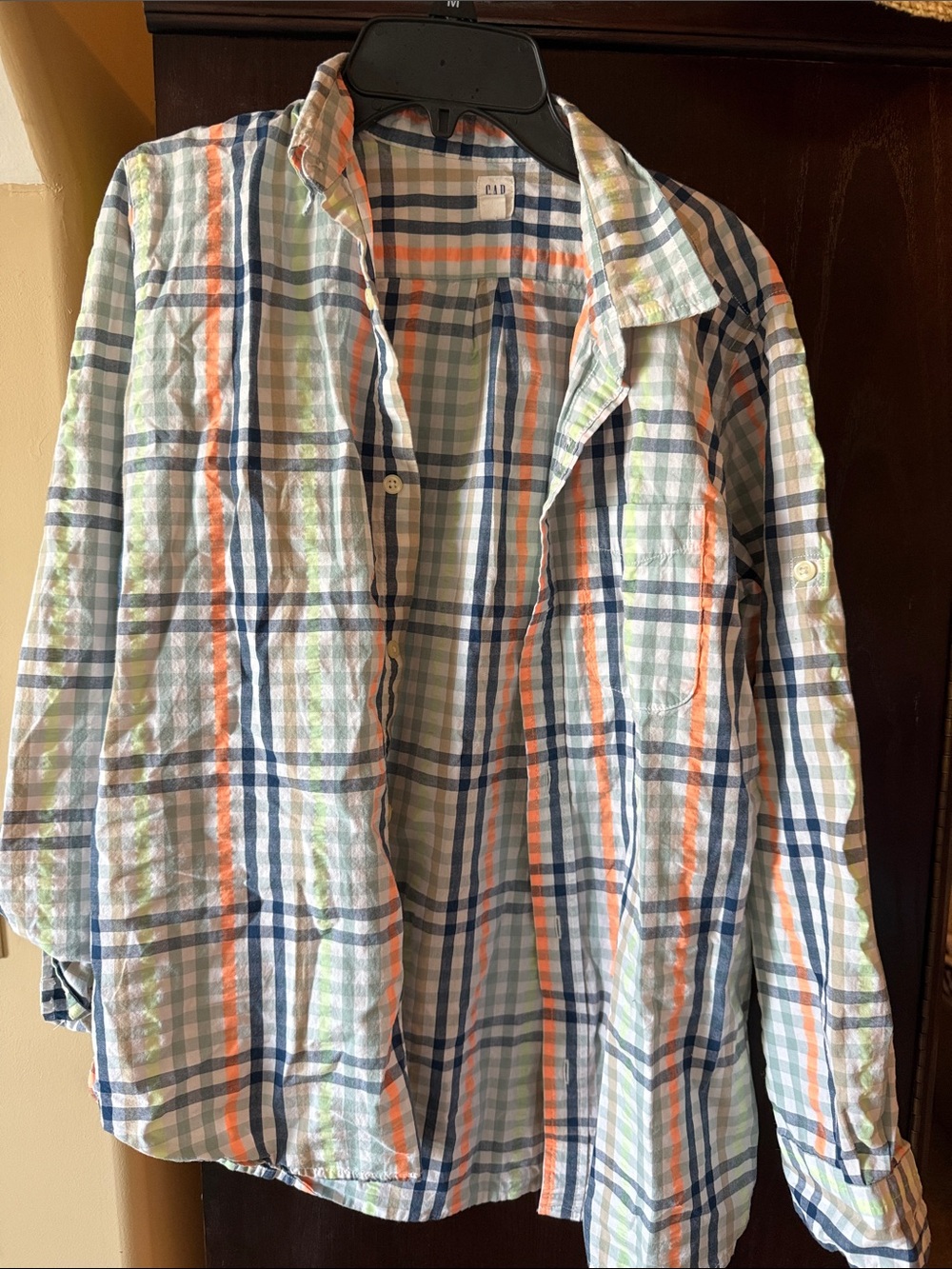 GAP boys  Plaid Button-Down Shirt - Blue, Orange & Green